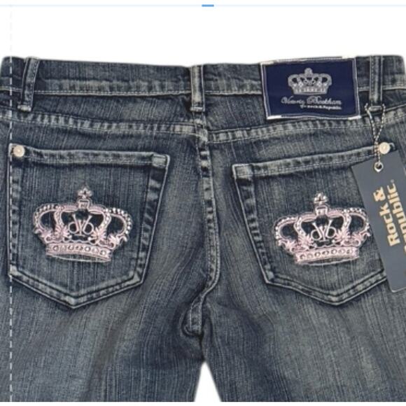 Victoria Beckham for Rock & Republic sz 28 NWT 90s Y2K Crown Jeans Dark Low - Picture 1 of 12
